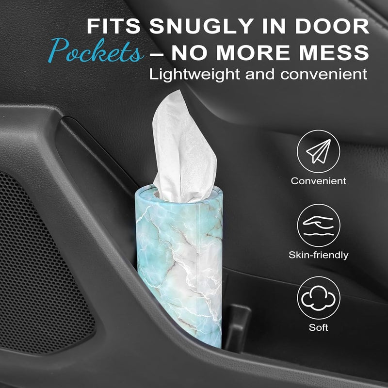 Gomew Car Tissue Holder (4 PK) - 50 3-Ply Tissues Cylinder, Fits Car Cup Holders, Portable Travel Tubes Box Container, Marble Design, Round Tissue Container for Car Accessories - Image 3